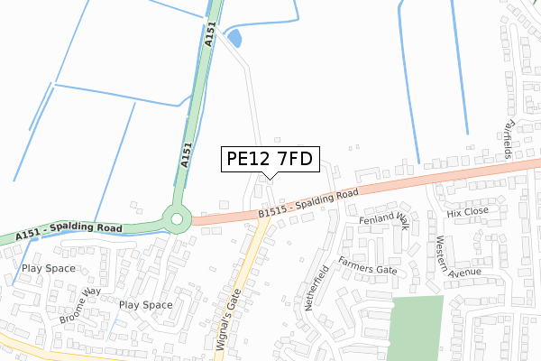 PE12 7FD map - large scale - OS Open Zoomstack (Ordnance Survey)