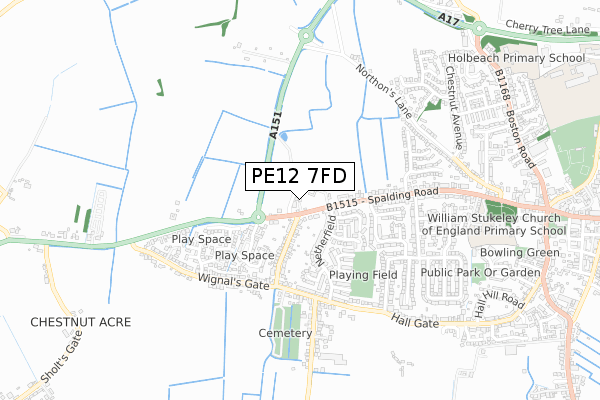 PE12 7FD map - small scale - OS Open Zoomstack (Ordnance Survey)