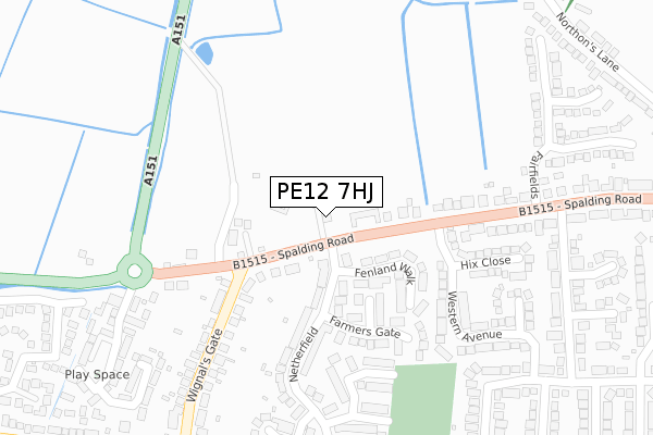 PE12 7HJ map - large scale - OS Open Zoomstack (Ordnance Survey)