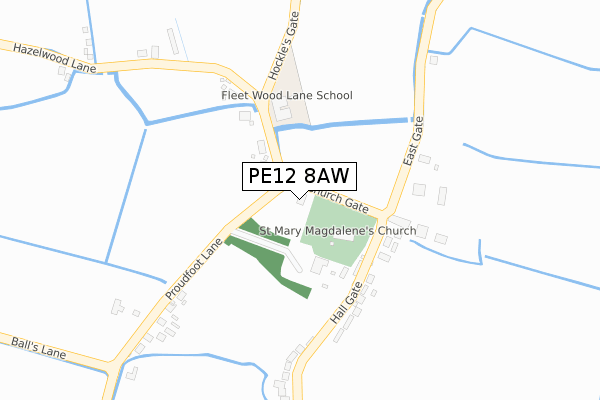 PE12 8AW map - large scale - OS Open Zoomstack (Ordnance Survey)