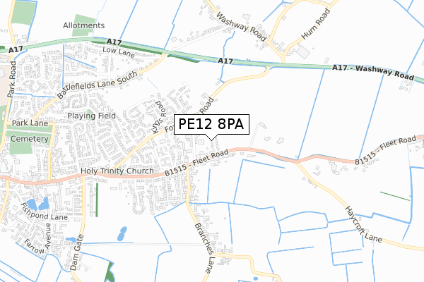 PE12 8PA map - small scale - OS Open Zoomstack (Ordnance Survey)