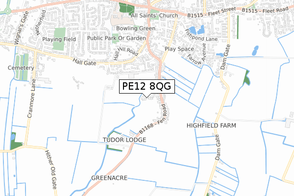 PE12 8QG map - small scale - OS Open Zoomstack (Ordnance Survey)