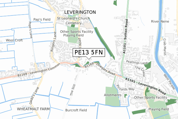 PE13 5FN map - small scale - OS Open Zoomstack (Ordnance Survey)