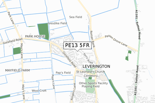 PE13 5FR map - small scale - OS Open Zoomstack (Ordnance Survey)