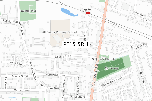 PE15 5RH map - large scale - OS Open Zoomstack (Ordnance Survey)