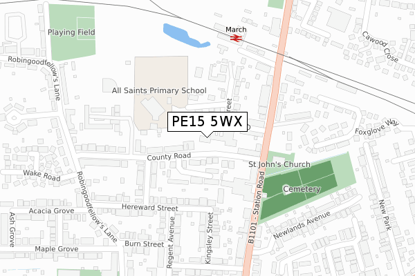 PE15 5WX map - large scale - OS Open Zoomstack (Ordnance Survey)