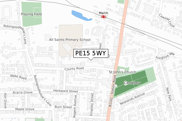 PE15 5WY map - large scale - OS Open Zoomstack (Ordnance Survey)