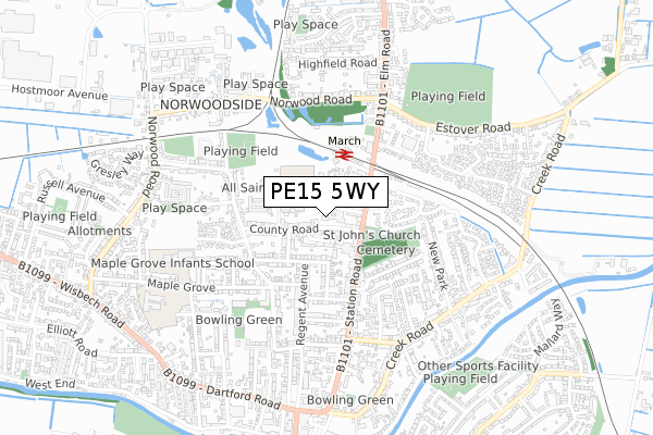 PE15 5WY map - small scale - OS Open Zoomstack (Ordnance Survey)