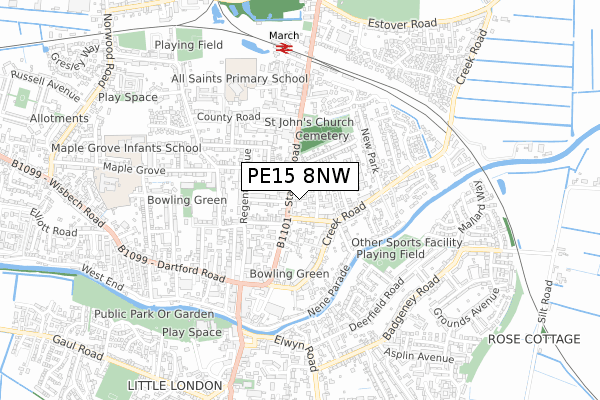 PE15 8NW map - small scale - OS Open Zoomstack (Ordnance Survey)