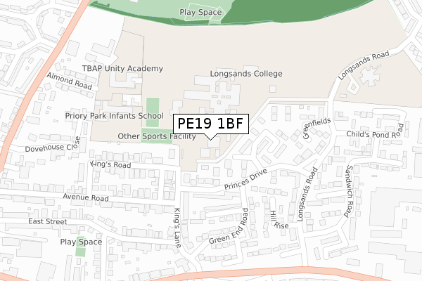 PE19 1BF map - large scale - OS Open Zoomstack (Ordnance Survey)