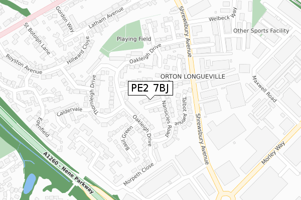 PE2 7BJ map - large scale - OS Open Zoomstack (Ordnance Survey)