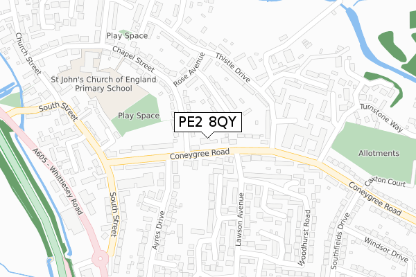 PE2 8QY map - large scale - OS Open Zoomstack (Ordnance Survey)