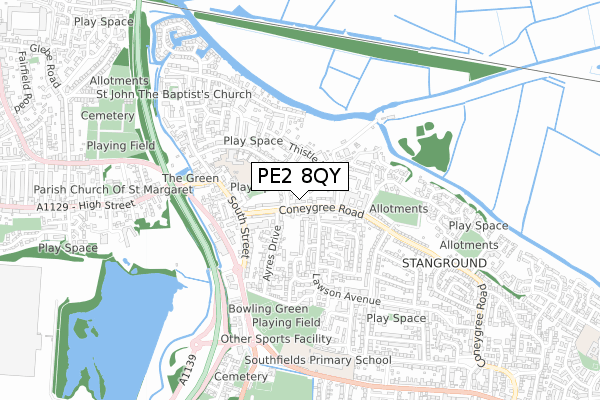 PE2 8QY map - small scale - OS Open Zoomstack (Ordnance Survey)