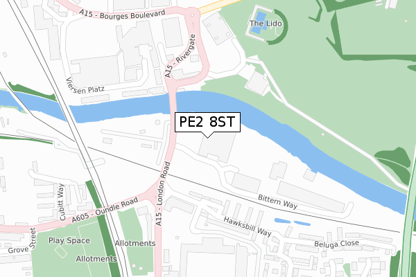 PE2 8ST map - large scale - OS Open Zoomstack (Ordnance Survey)