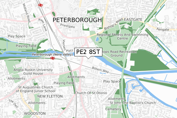 PE2 8ST map - small scale - OS Open Zoomstack (Ordnance Survey)