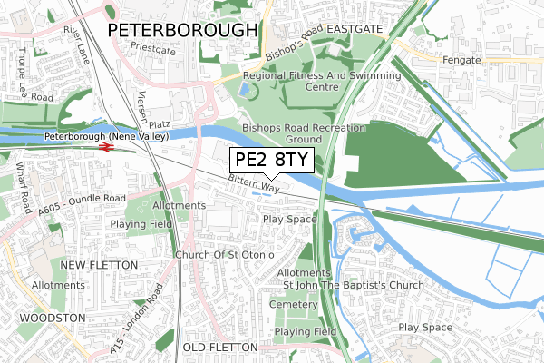 PE2 8TY map - small scale - OS Open Zoomstack (Ordnance Survey)