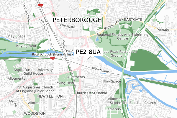 PE2 8UA map - small scale - OS Open Zoomstack (Ordnance Survey)