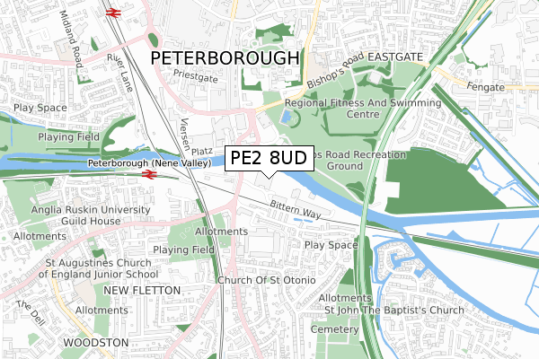 PE2 8UD map - small scale - OS Open Zoomstack (Ordnance Survey)