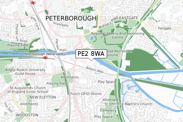 PE2 8WA map - small scale - OS Open Zoomstack (Ordnance Survey)