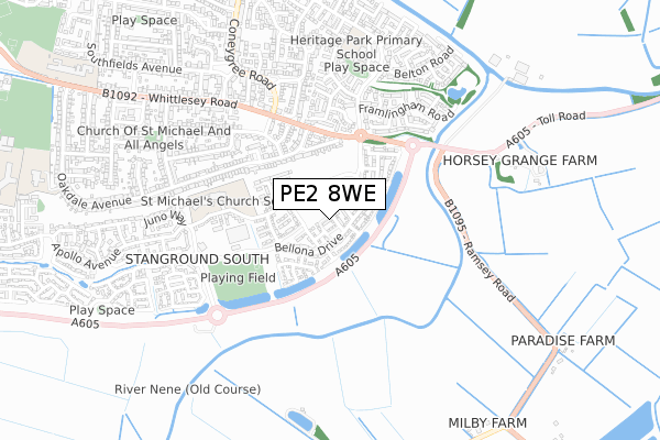 PE2 8WE map - small scale - OS Open Zoomstack (Ordnance Survey)