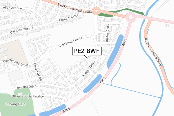 PE2 8WF map - large scale - OS Open Zoomstack (Ordnance Survey)