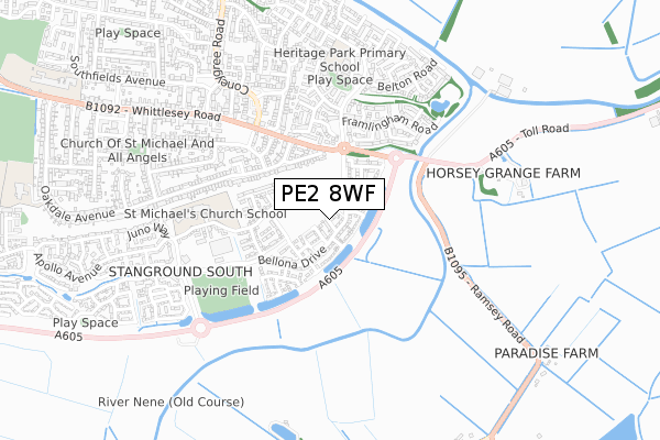 PE2 8WF map - small scale - OS Open Zoomstack (Ordnance Survey)