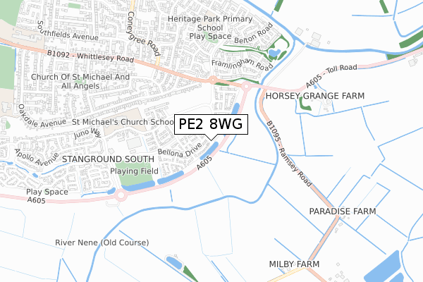 PE2 8WG map - small scale - OS Open Zoomstack (Ordnance Survey)