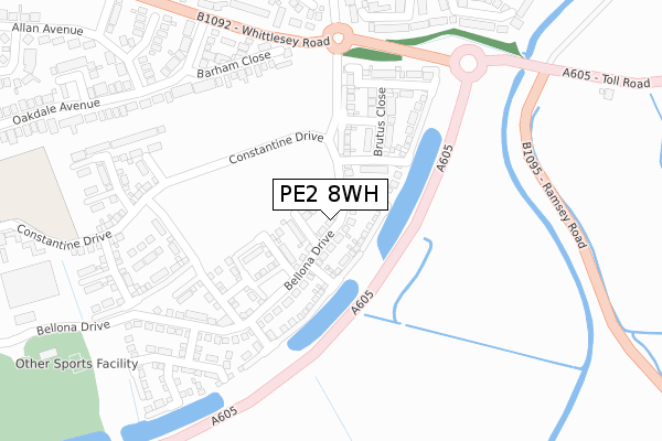 PE2 8WH map - large scale - OS Open Zoomstack (Ordnance Survey)