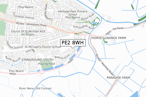 PE2 8WH map - small scale - OS Open Zoomstack (Ordnance Survey)