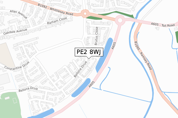 PE2 8WJ map - large scale - OS Open Zoomstack (Ordnance Survey)