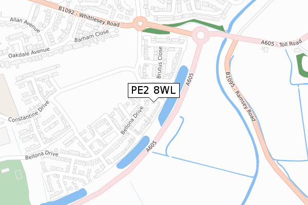 PE2 8WL map - large scale - OS Open Zoomstack (Ordnance Survey)