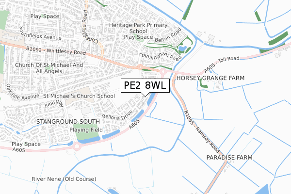 PE2 8WL map - small scale - OS Open Zoomstack (Ordnance Survey)