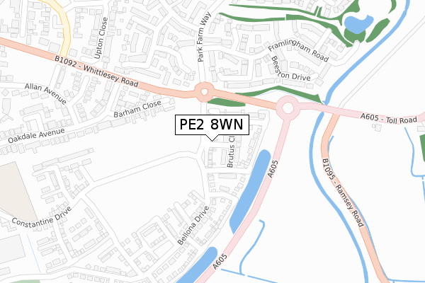 PE2 8WN map - large scale - OS Open Zoomstack (Ordnance Survey)