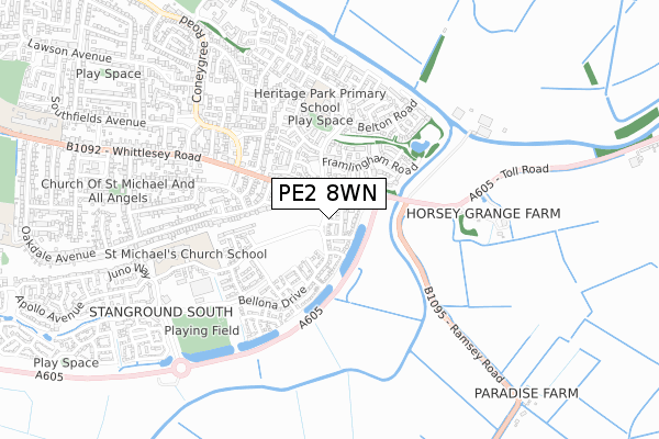 PE2 8WN map - small scale - OS Open Zoomstack (Ordnance Survey)