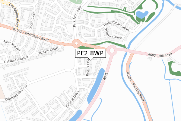 PE2 8WP map - large scale - OS Open Zoomstack (Ordnance Survey)