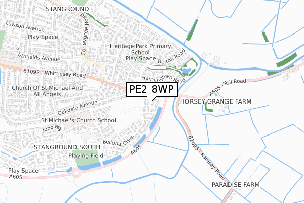 PE2 8WP map - small scale - OS Open Zoomstack (Ordnance Survey)