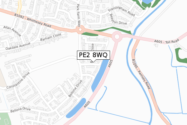 PE2 8WQ map - large scale - OS Open Zoomstack (Ordnance Survey)