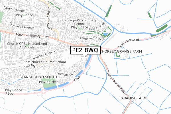 PE2 8WQ map - small scale - OS Open Zoomstack (Ordnance Survey)