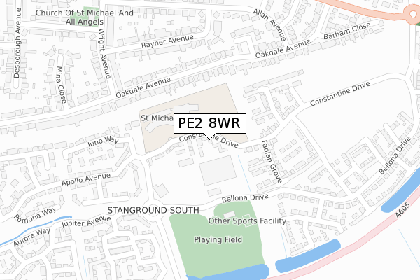 PE2 8WR map - large scale - OS Open Zoomstack (Ordnance Survey)