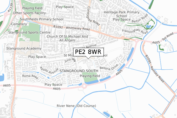 PE2 8WR map - small scale - OS Open Zoomstack (Ordnance Survey)