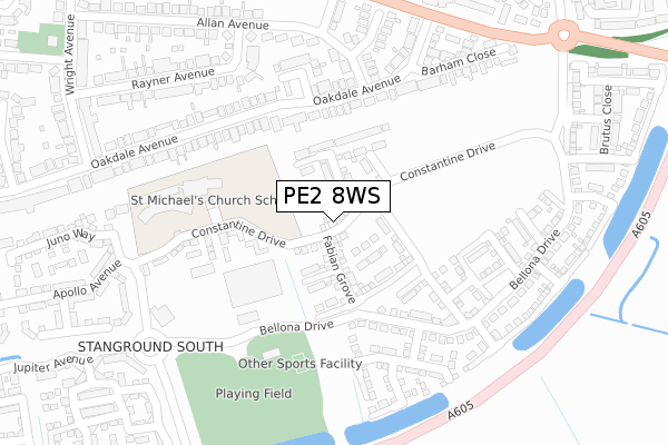 PE2 8WS map - large scale - OS Open Zoomstack (Ordnance Survey)