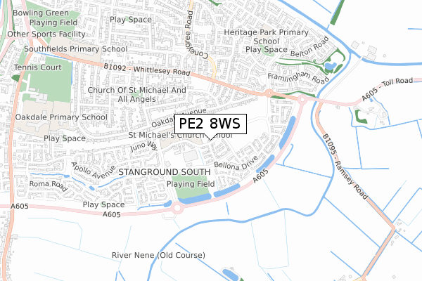 PE2 8WS map - small scale - OS Open Zoomstack (Ordnance Survey)