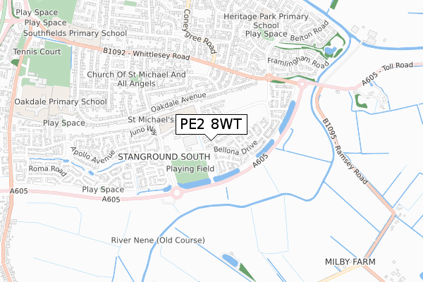 PE2 8WT map - small scale - OS Open Zoomstack (Ordnance Survey)