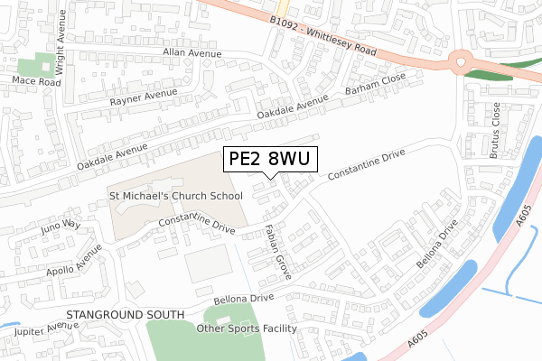 PE2 8WU map - large scale - OS Open Zoomstack (Ordnance Survey)