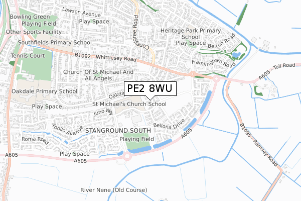 PE2 8WU map - small scale - OS Open Zoomstack (Ordnance Survey)