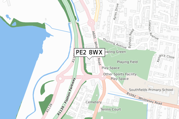 PE2 8WX map - large scale - OS Open Zoomstack (Ordnance Survey)