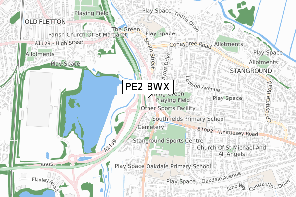 PE2 8WX map - small scale - OS Open Zoomstack (Ordnance Survey)