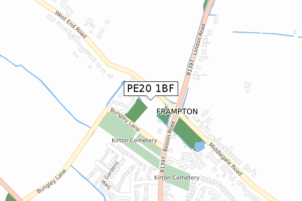 PE20 1BF map - large scale - OS Open Zoomstack (Ordnance Survey)