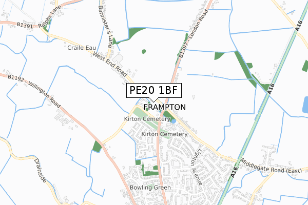 PE20 1BF map - small scale - OS Open Zoomstack (Ordnance Survey)