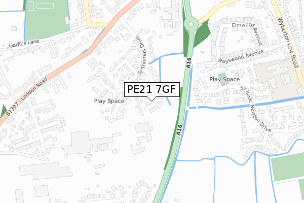 PE21 7GF map - large scale - OS Open Zoomstack (Ordnance Survey)